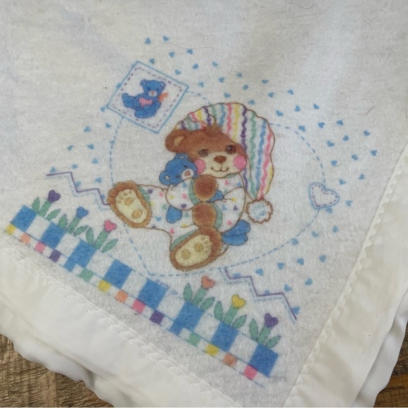 Riegel Satin Trim Baby Security Blanket Teddy Bear Vintage - Picture 2 of 10